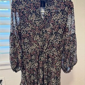 Aakaa Black and Red Floral Long Sleeve Dress